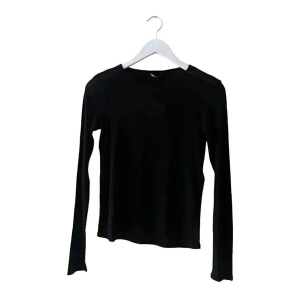 Zara Black Crewneck Silk Long Sleeves Women’s Essential Blouse SZ M #1697 - Picture 1 of 14